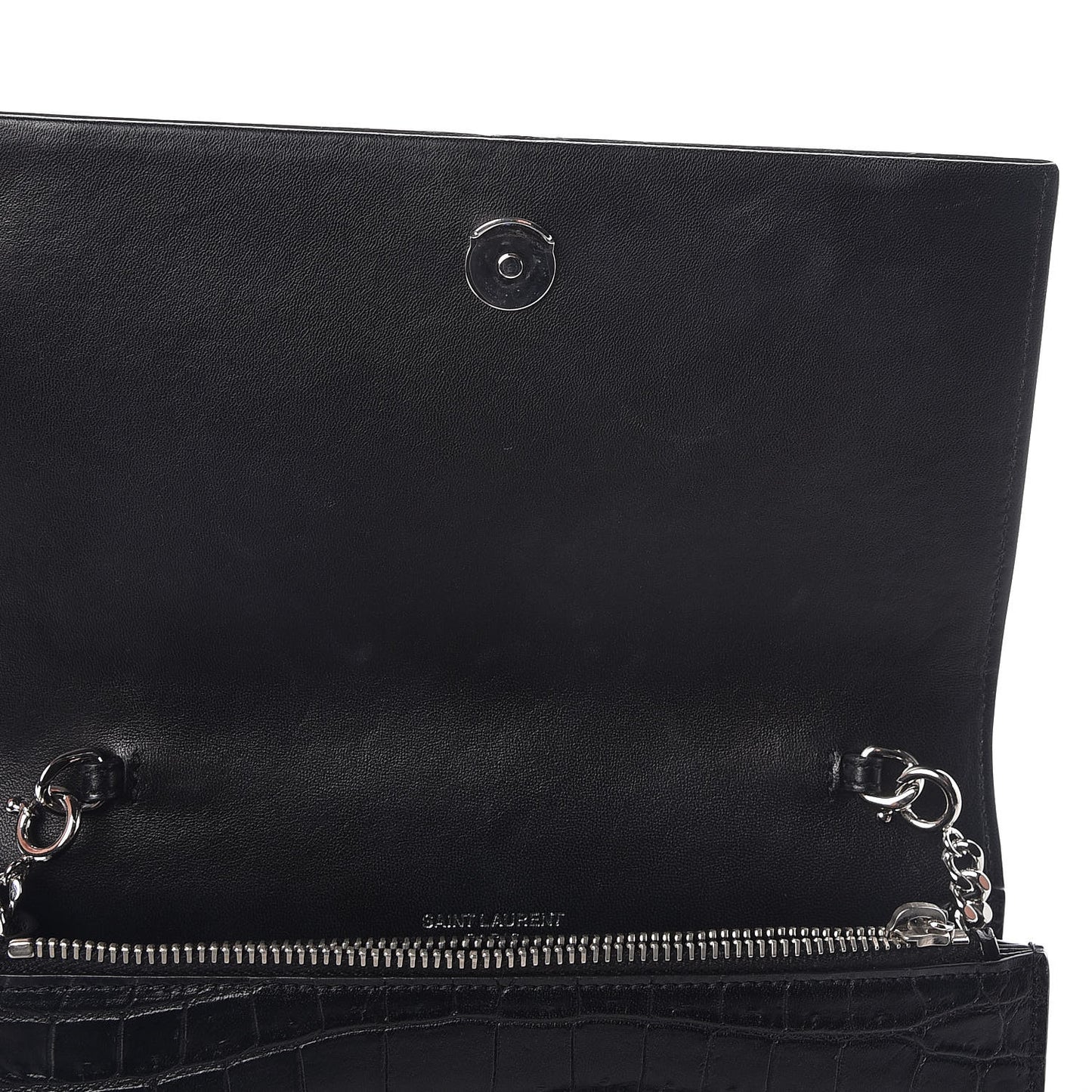 Calfskin Crocodile Embossed Kate Monogram Tassel Chain Wallet Black