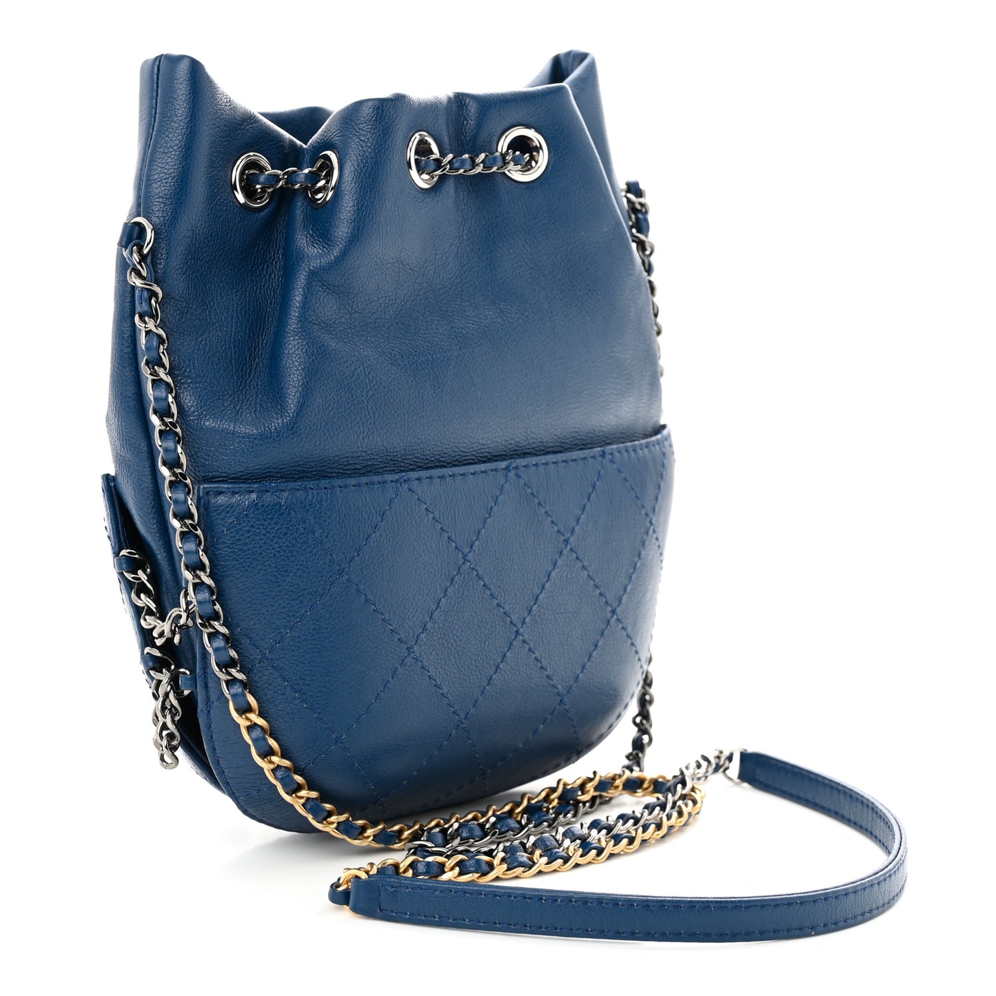 Calfskin Quilted Small Gabrielle Bucket Dark Blue
