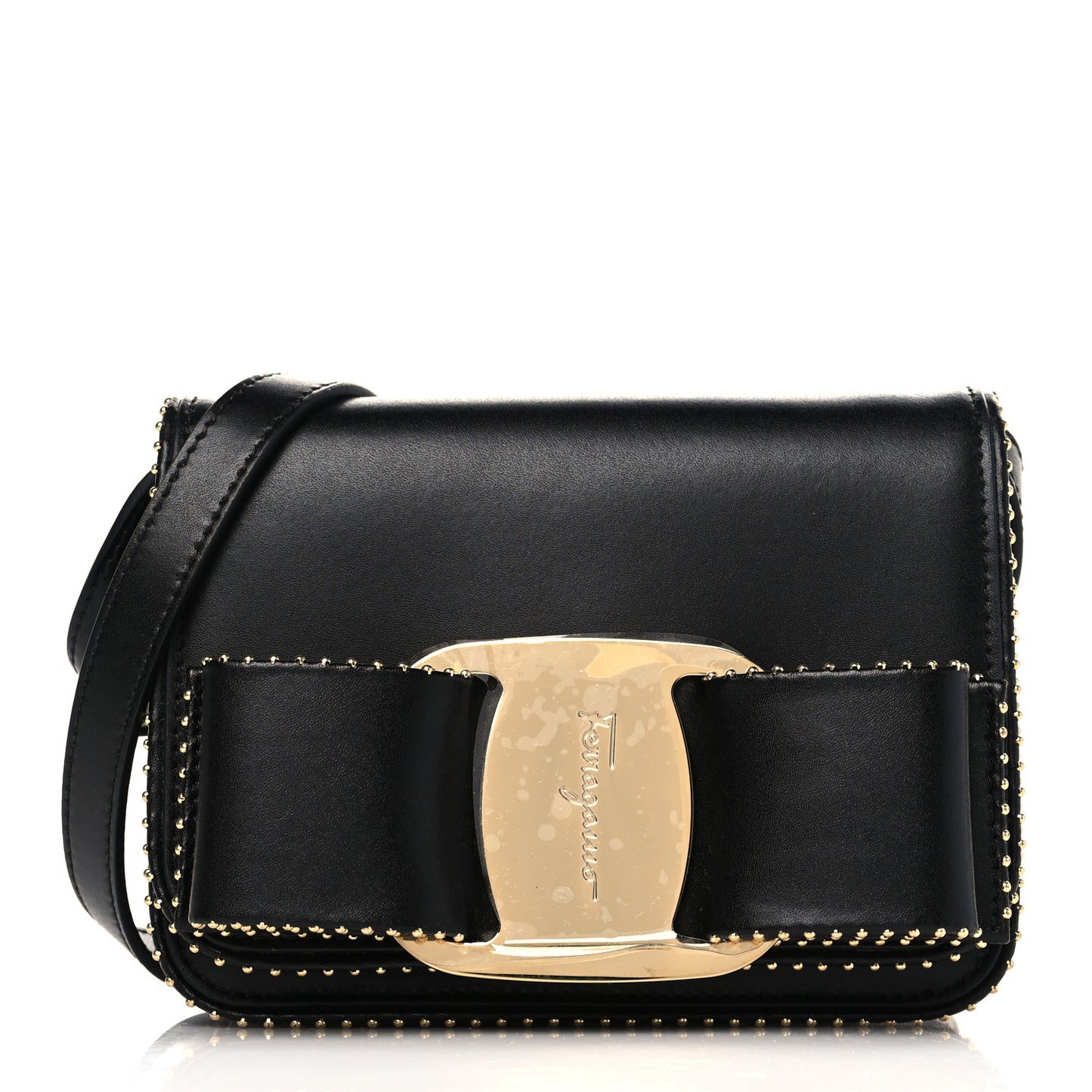 Calfskin Studded Mini Vara Bow Rainbow Crossbody Bag Black