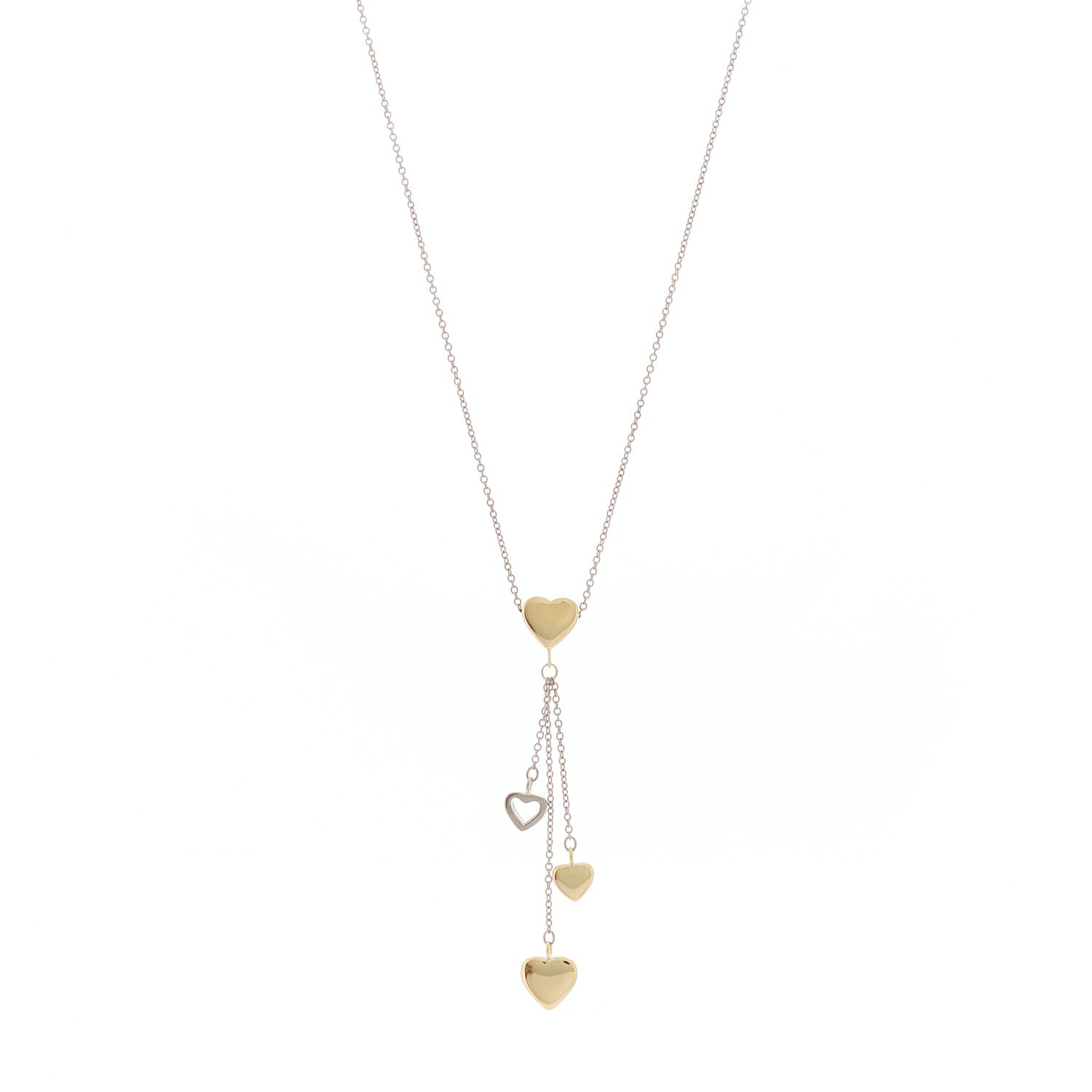 Tiffany 18K White Yellow Gold Multi-Heart Drop Pendant Necklace 1 of 5