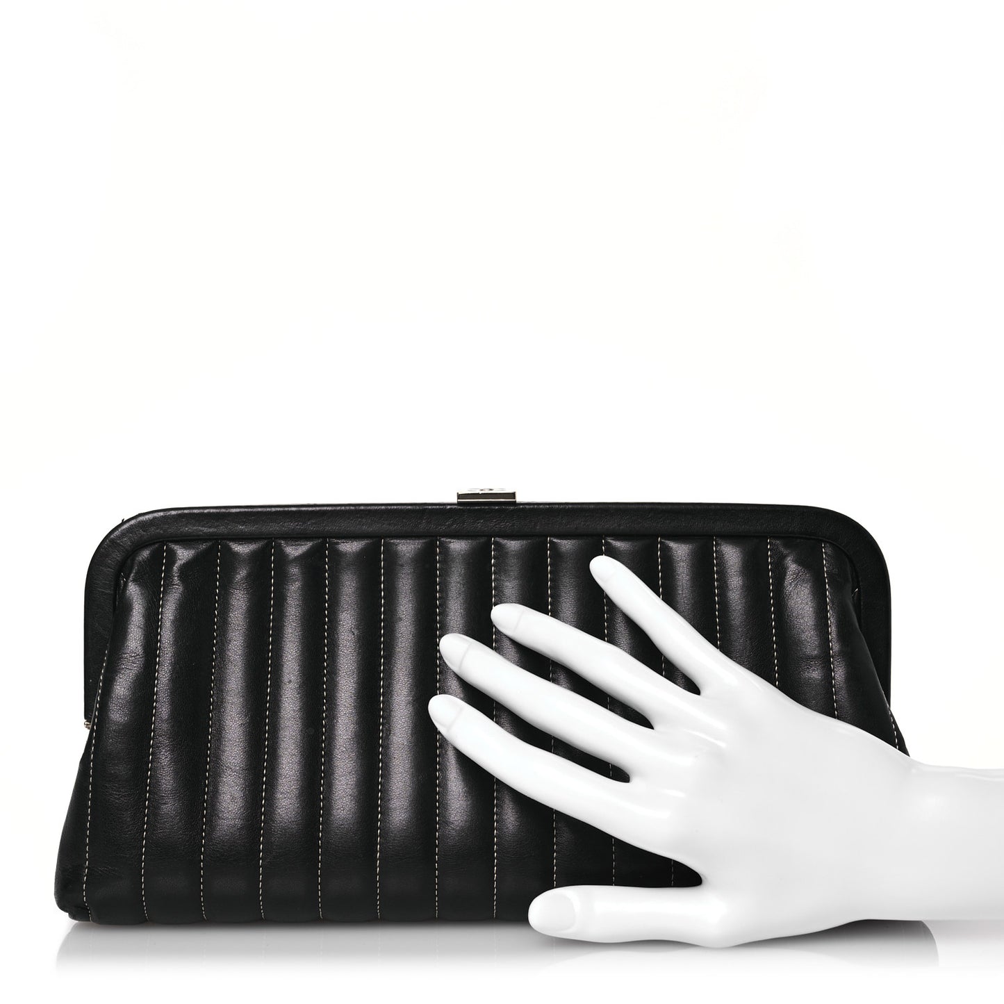 Lambskin Vertical Quilted Mademoiselle Clutch Black