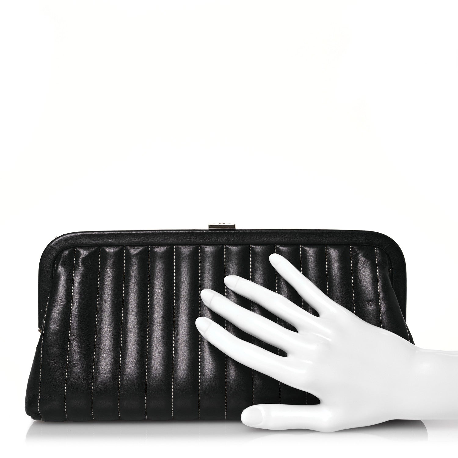 Chanel Lambskin Vertical Quilted Mademoiselle Clutch Black 2 of 15