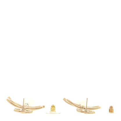 Chanel Pearl Crystal CC Bow Drop Earrings Gold Pearly White 3 of 4