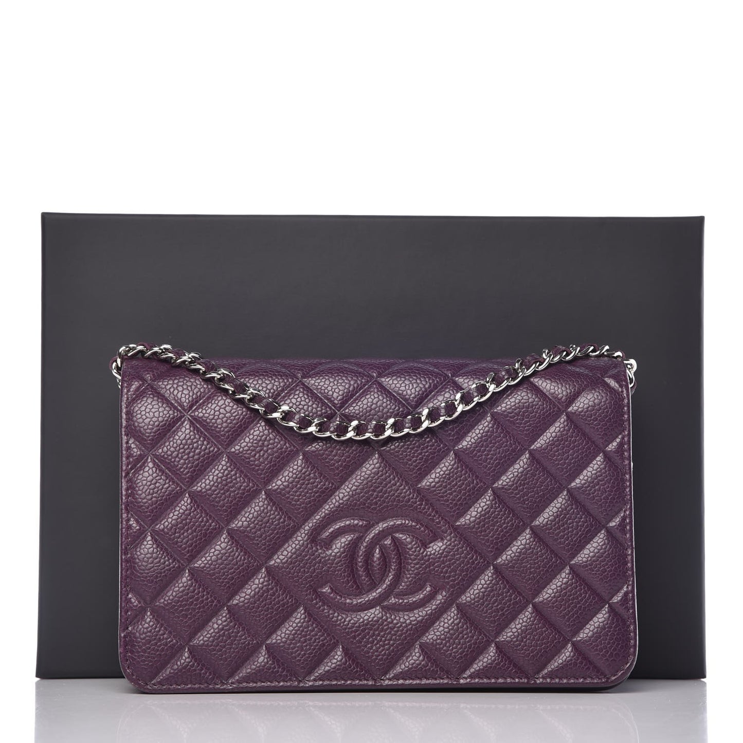 Caviar Quilted Diamond CC Wallet On Chain WOC Dark Purple