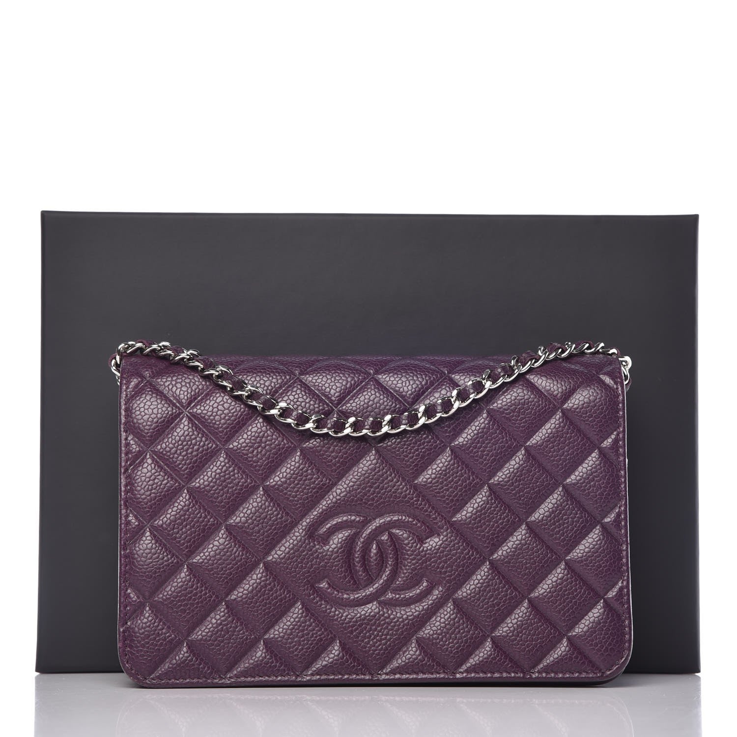 Chanel Caviar Quilted Diamond CC Wallet On Chain WOC Dark Purple 9 of 9