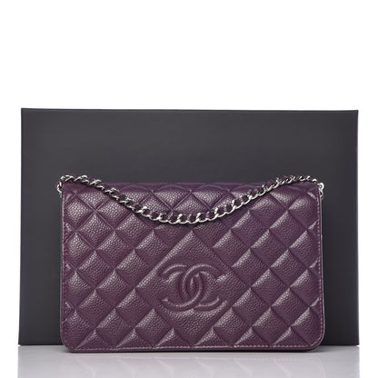 Chanel Caviar Quilted Diamond CC Wallet On Chain WOC Dark Purple 9 of 9