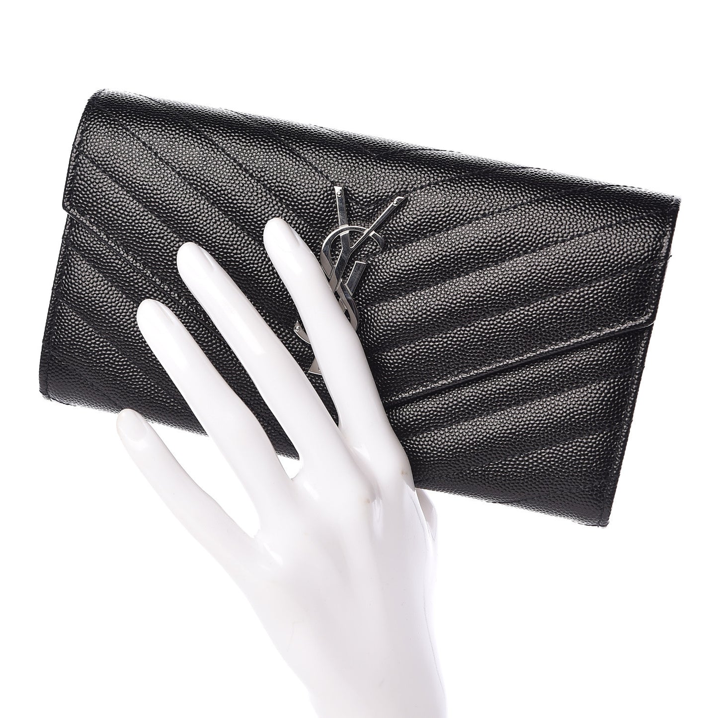 Grain De Poudre Matelasse Chevron Monogram Flap Wallet Black