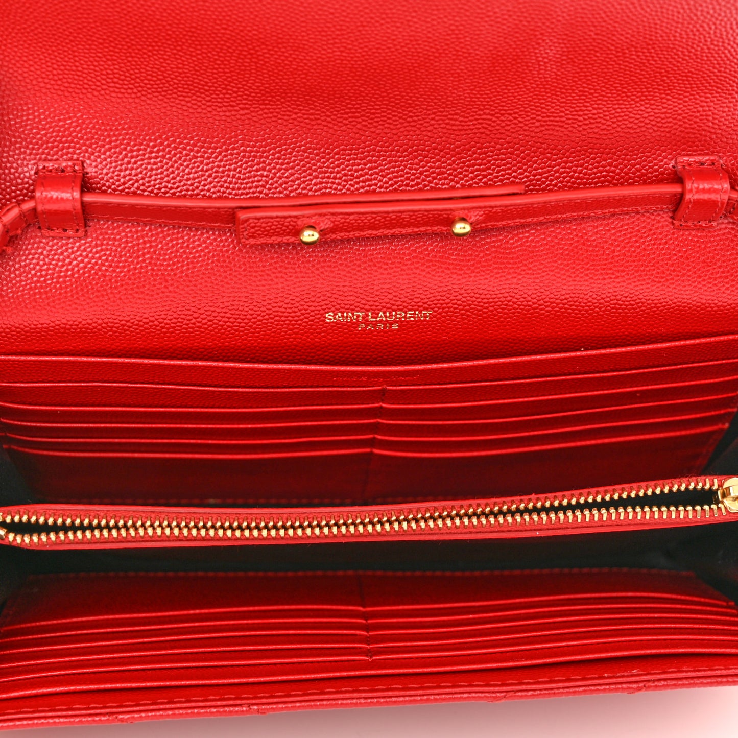 Grain De Poudre Matelasse Chevron Monogram Chain Wallet Red
