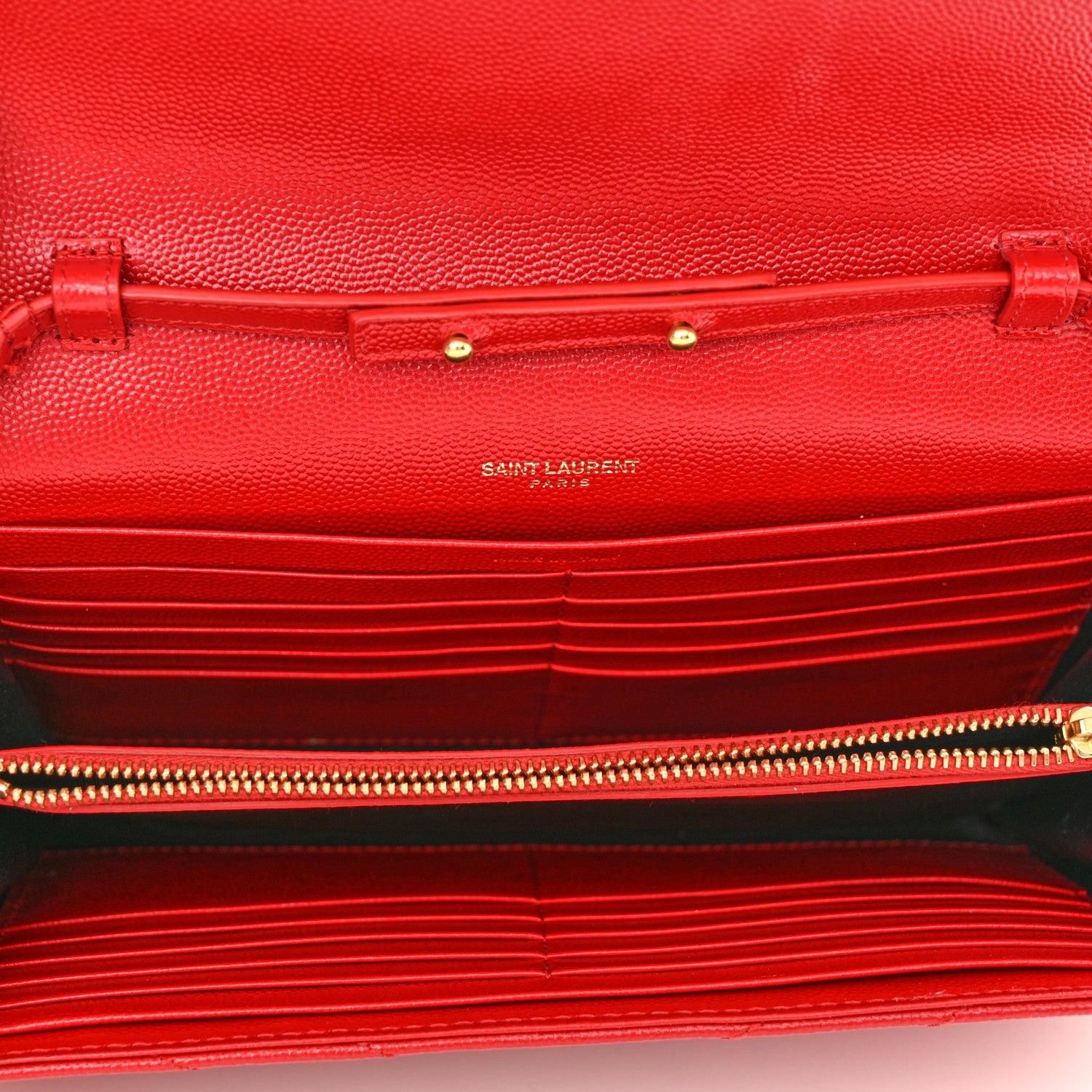 Saint Laurent Grain De Poudre Matelasse Chevron Monogram Chain Wallet Red 5 of 9