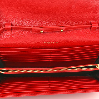 Saint Laurent Grain De Poudre Matelasse Chevron Monogram Chain Wallet Red 5 of 9