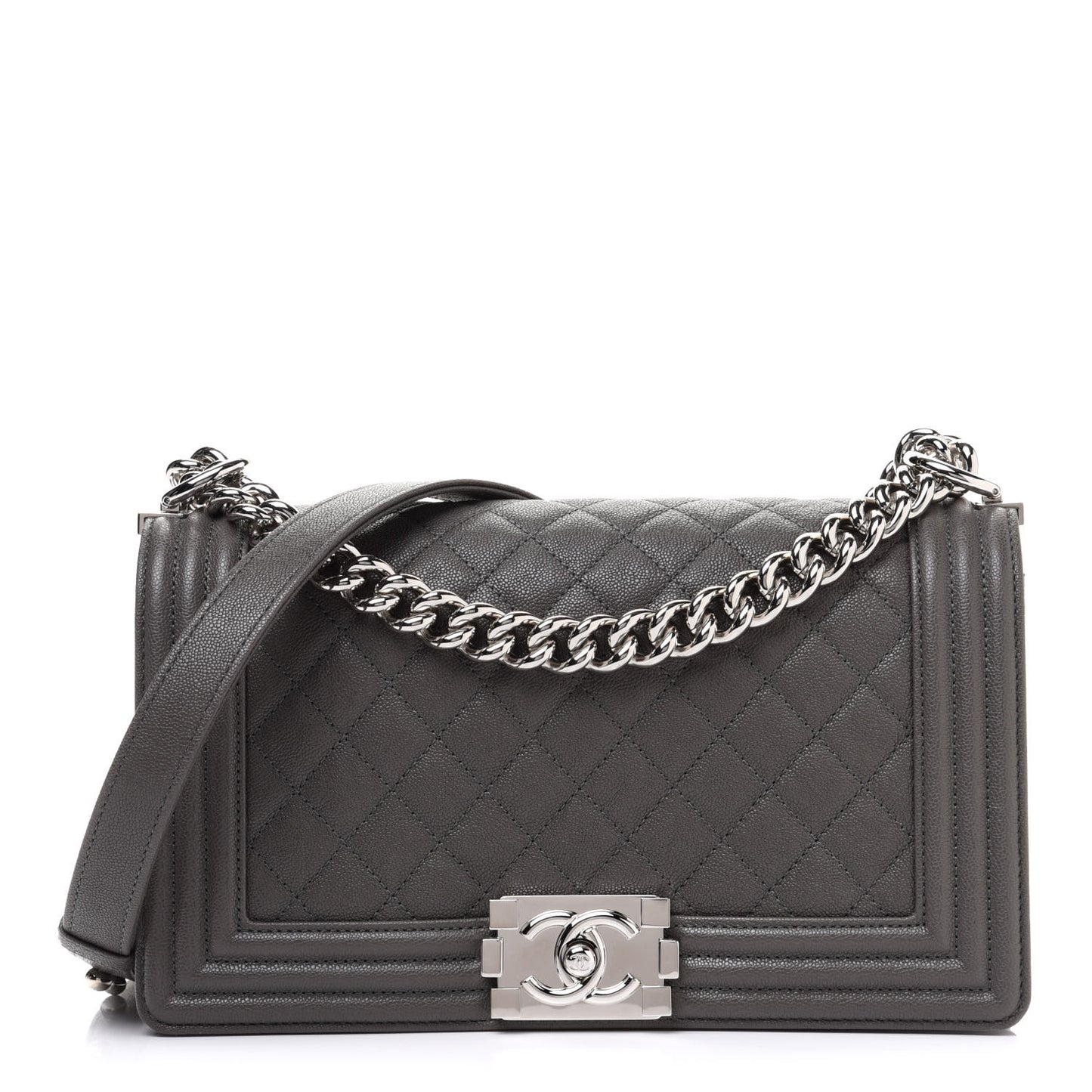 Caviar Quilted Medium Boy Flap Grey