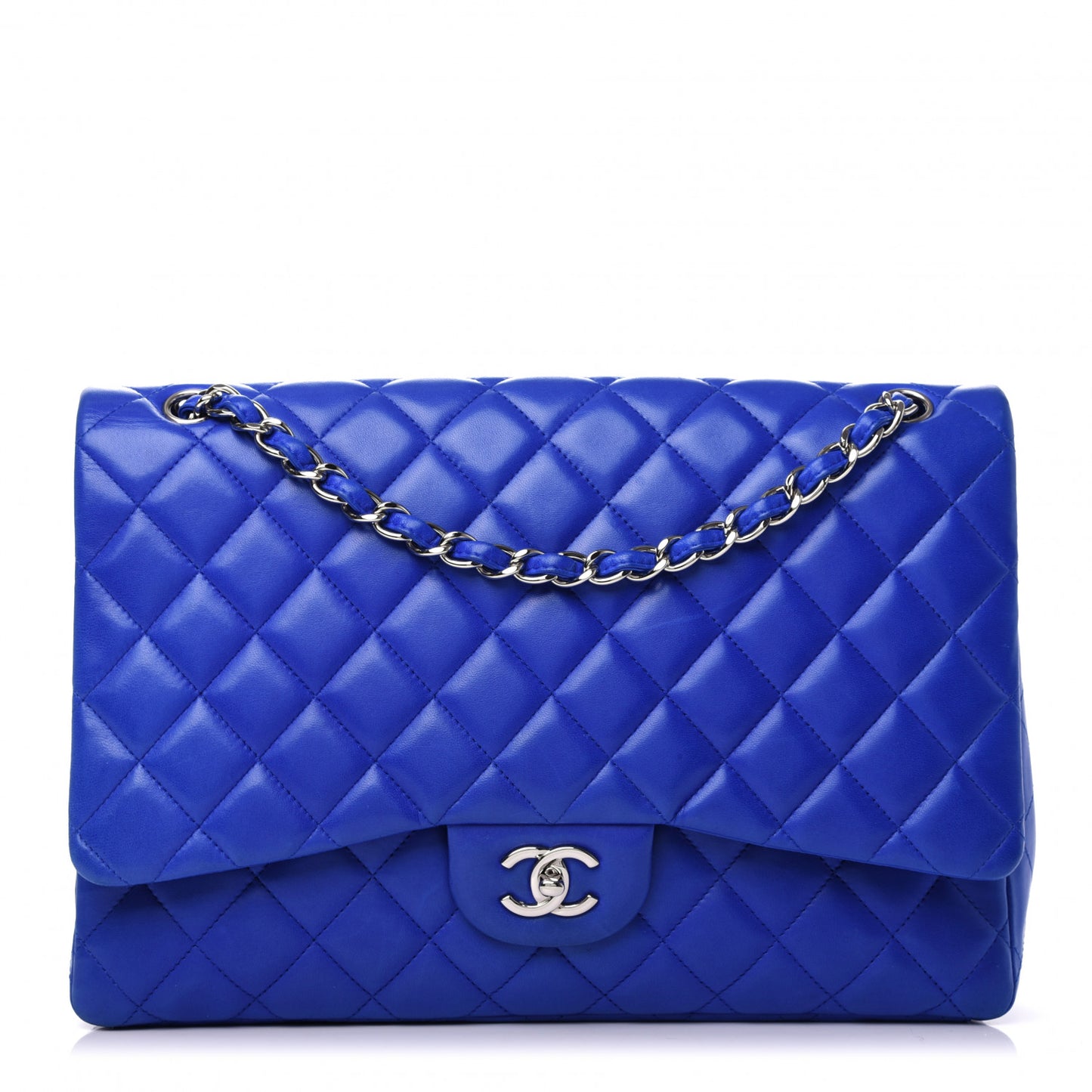 Lambskin Quilted Maxi Single Flap Blue