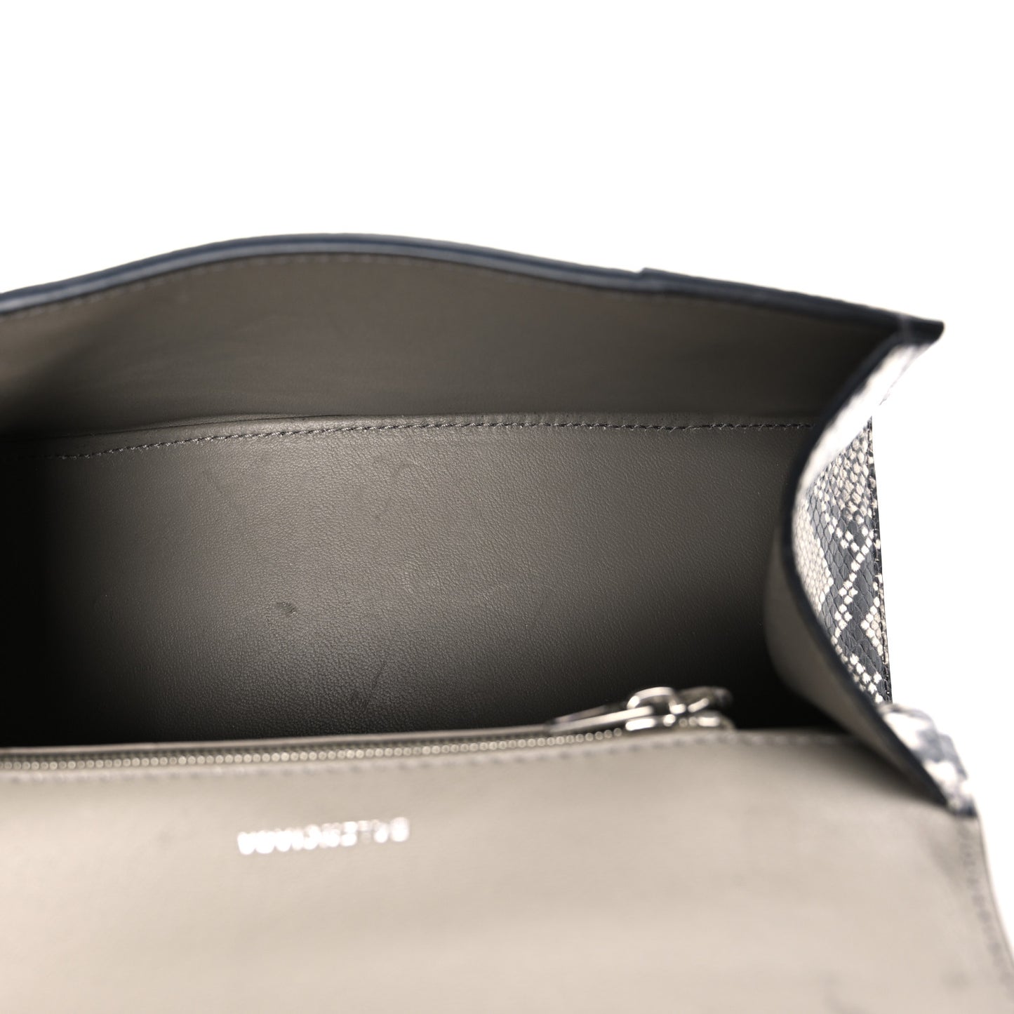 Calfskin Snake Effect Small Hourglass Top Handle Bag Black White
