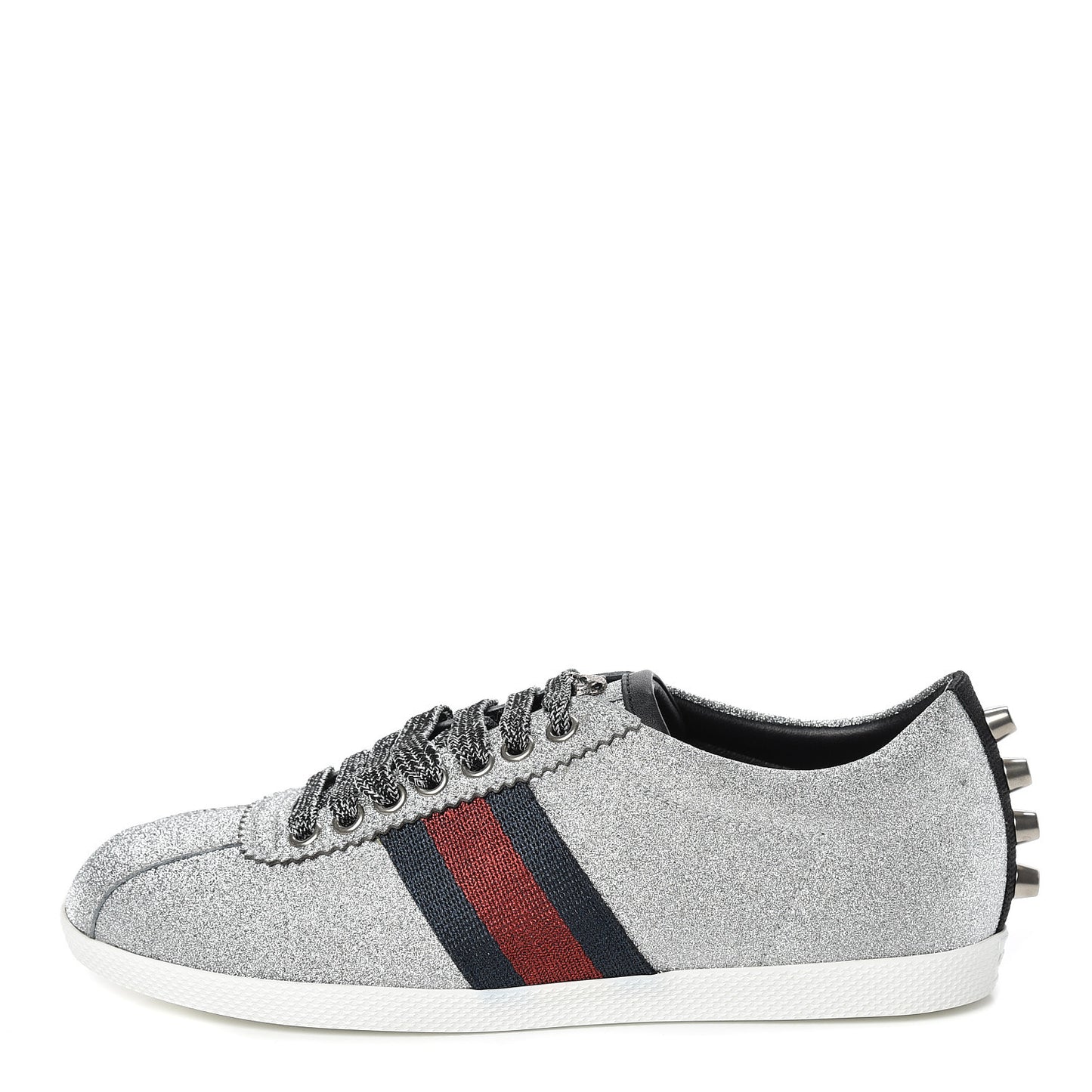 Glitter Fabric Studded Web Sneakers 36 Silver