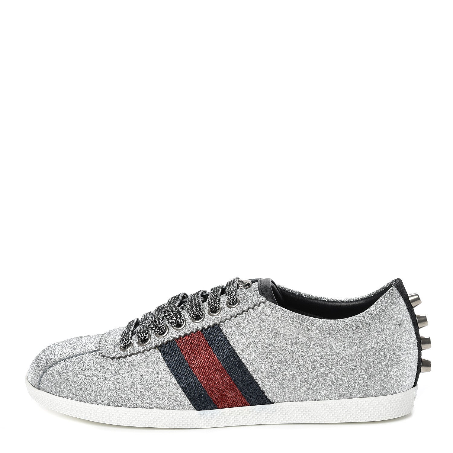 Gucci Glitter Fabric Studded Web Sneakers 36 Silver 1 of 8