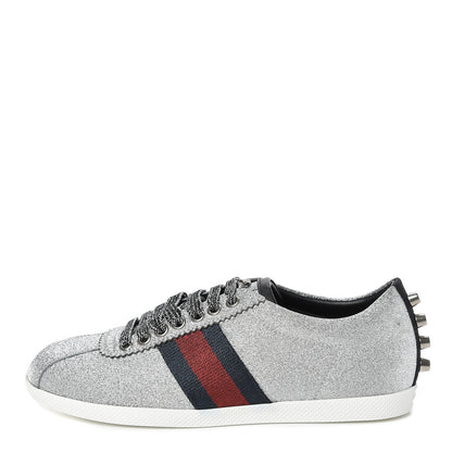 Gucci Glitter Fabric Studded Web Sneakers 36 Silver 1 of 8