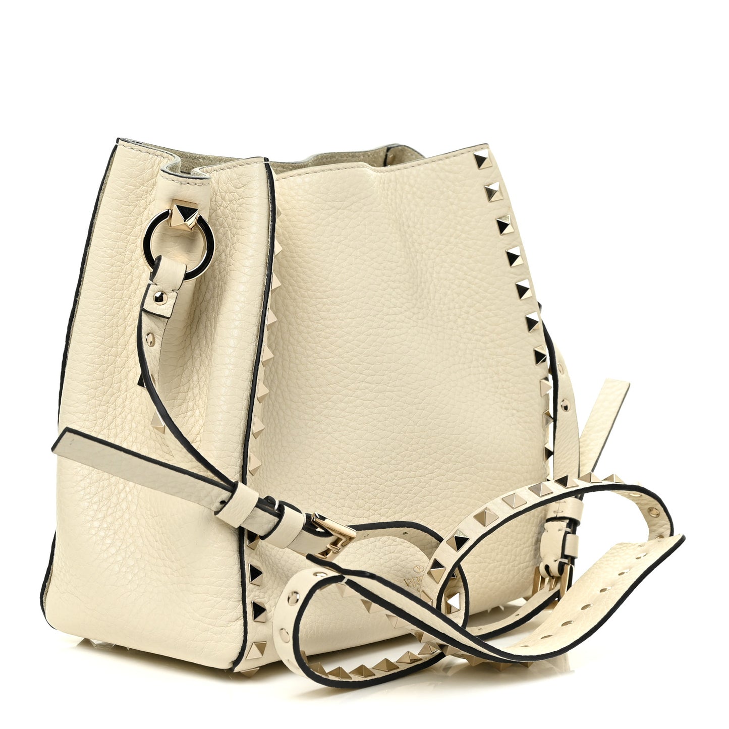 Grained Calfskin Rockstud Bucket Bag Ivory