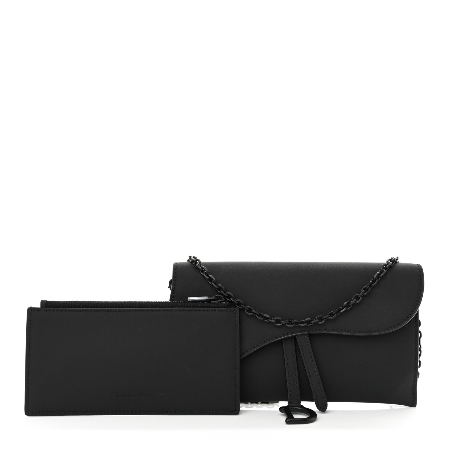 Christian Dior Ultra Matte Calfskin Saddle Chain Wallet Pouch Black 3 of 10