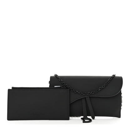 Christian Dior Ultra Matte Calfskin Saddle Chain Wallet Pouch Black 3 of 10