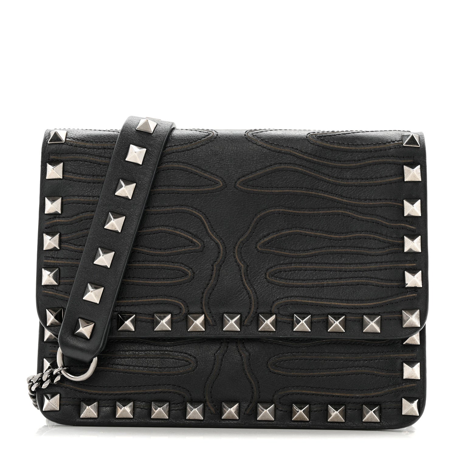 Valentino Garavani Calfskin Embroidered Rockstud Mini Crossbody Bag Black 1 of 13