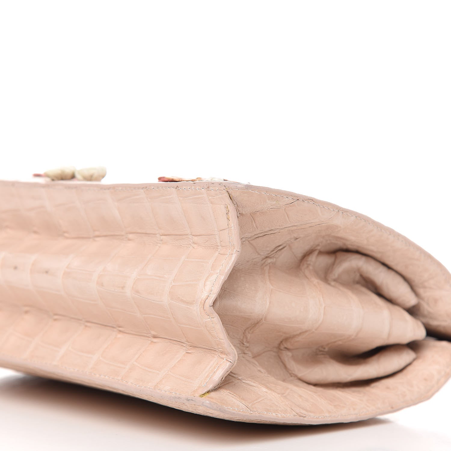 Nancy Gonzalez Crocodile Embroidered Floral Top Handle Bag Beige 7 of 10