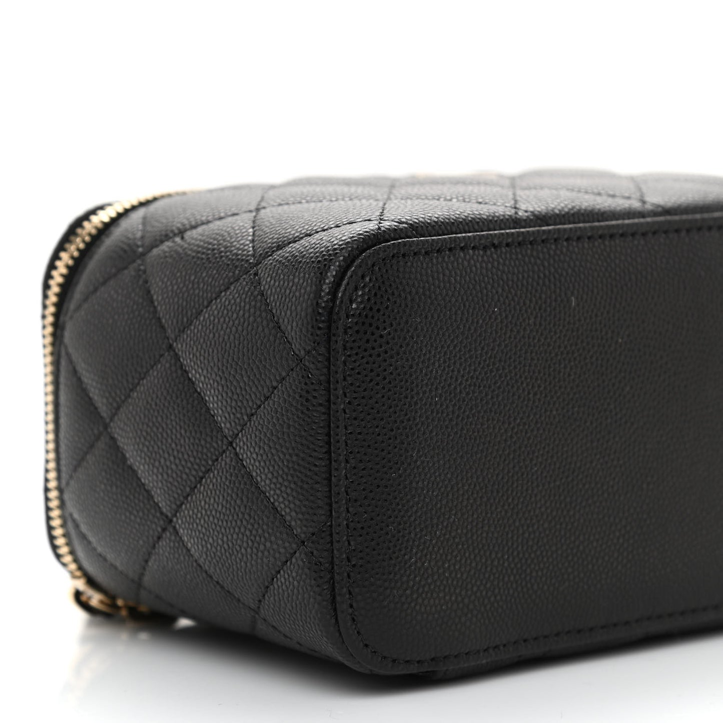 Caviar Quilted Small Vanity Case With Chain Black