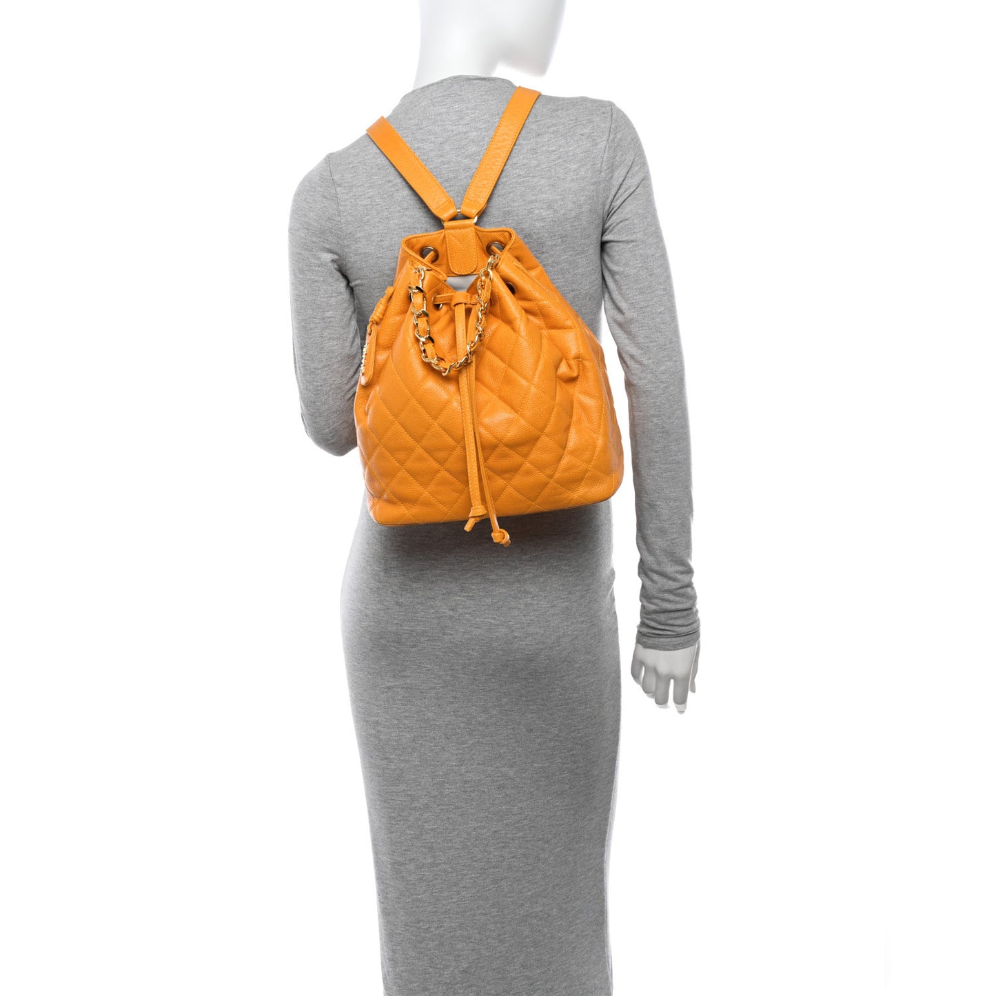 Caviar Quilted Drawstring Backpack Yellow