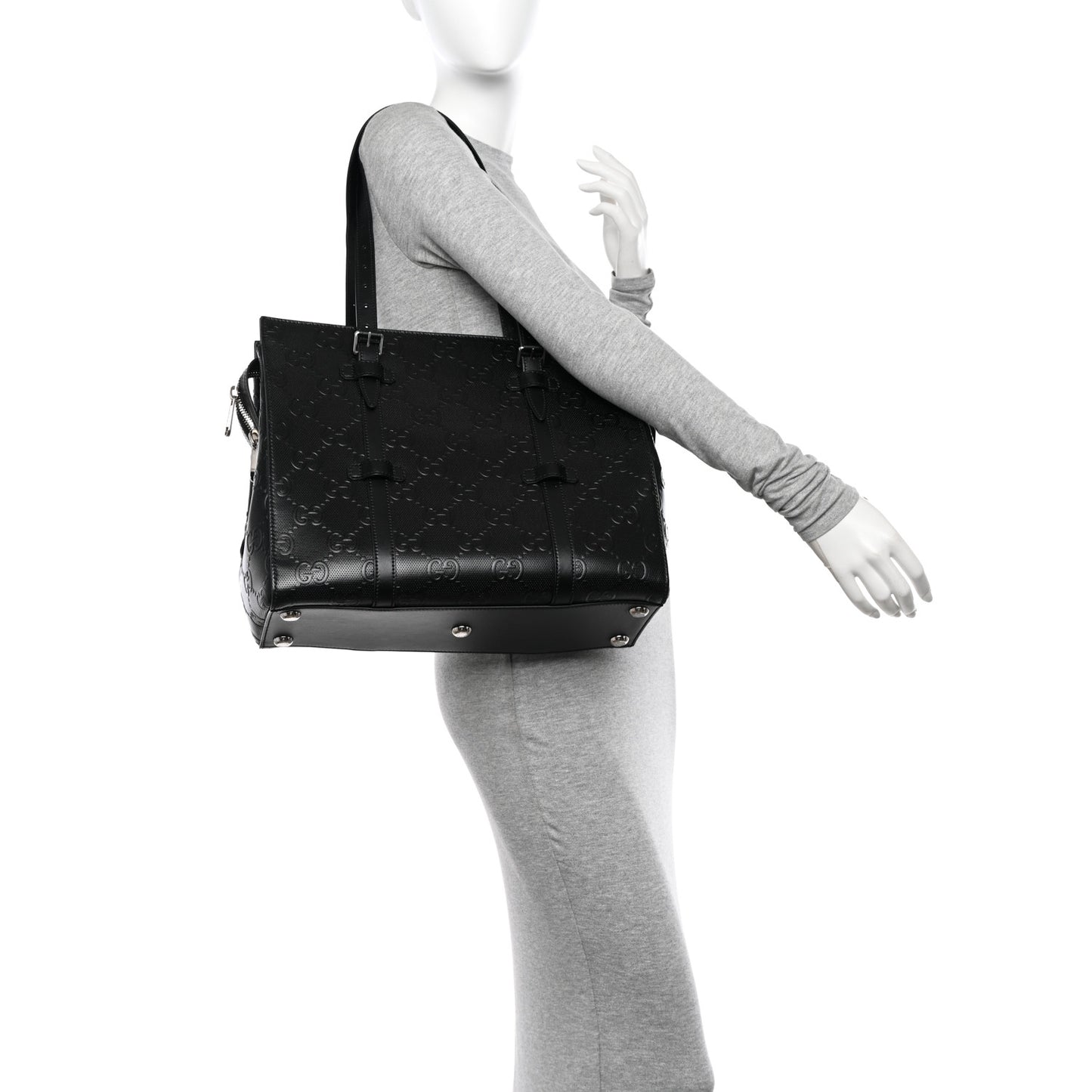 Calfskin GG Tennis Embossed Tote Bag Black