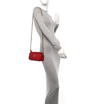 Gucci Calfskin Matelasse Mini GG Marmont Chain Crossbody Bag Hibiscus Red 3 of 11