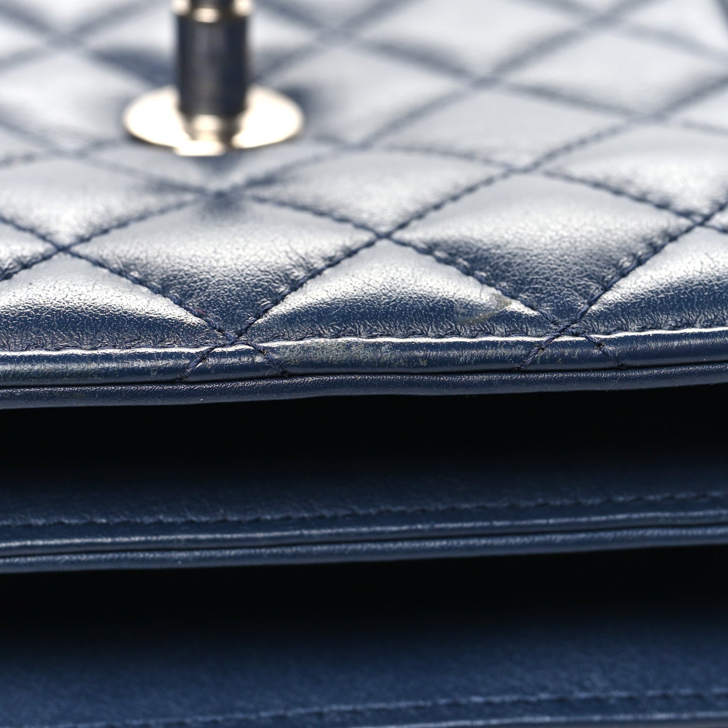 Calfskin Quilted North South Boy Flap Navy