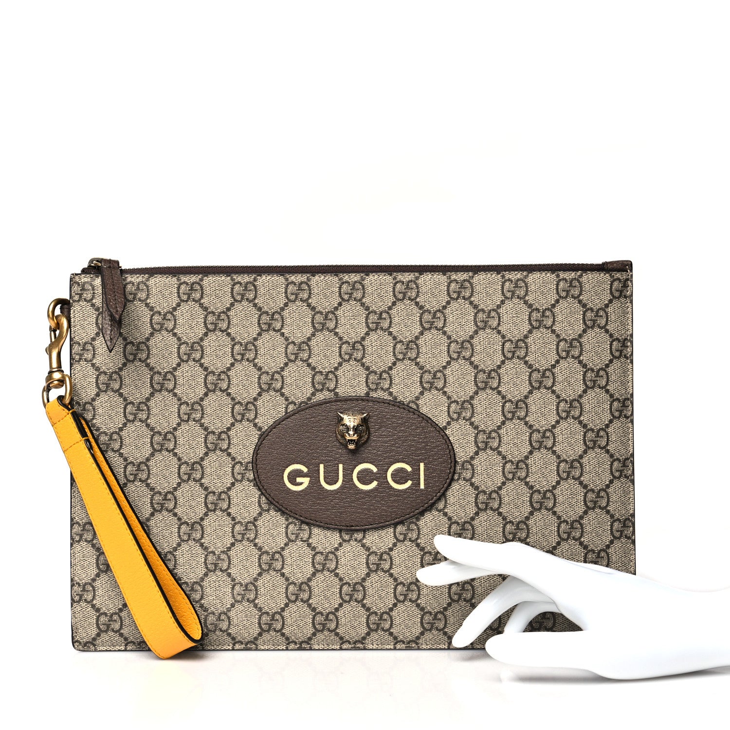 Gucci GG Supreme Monogram Neo Vintage Zip Wristlet Pouch Beige New Acero Crop 3 of 9
