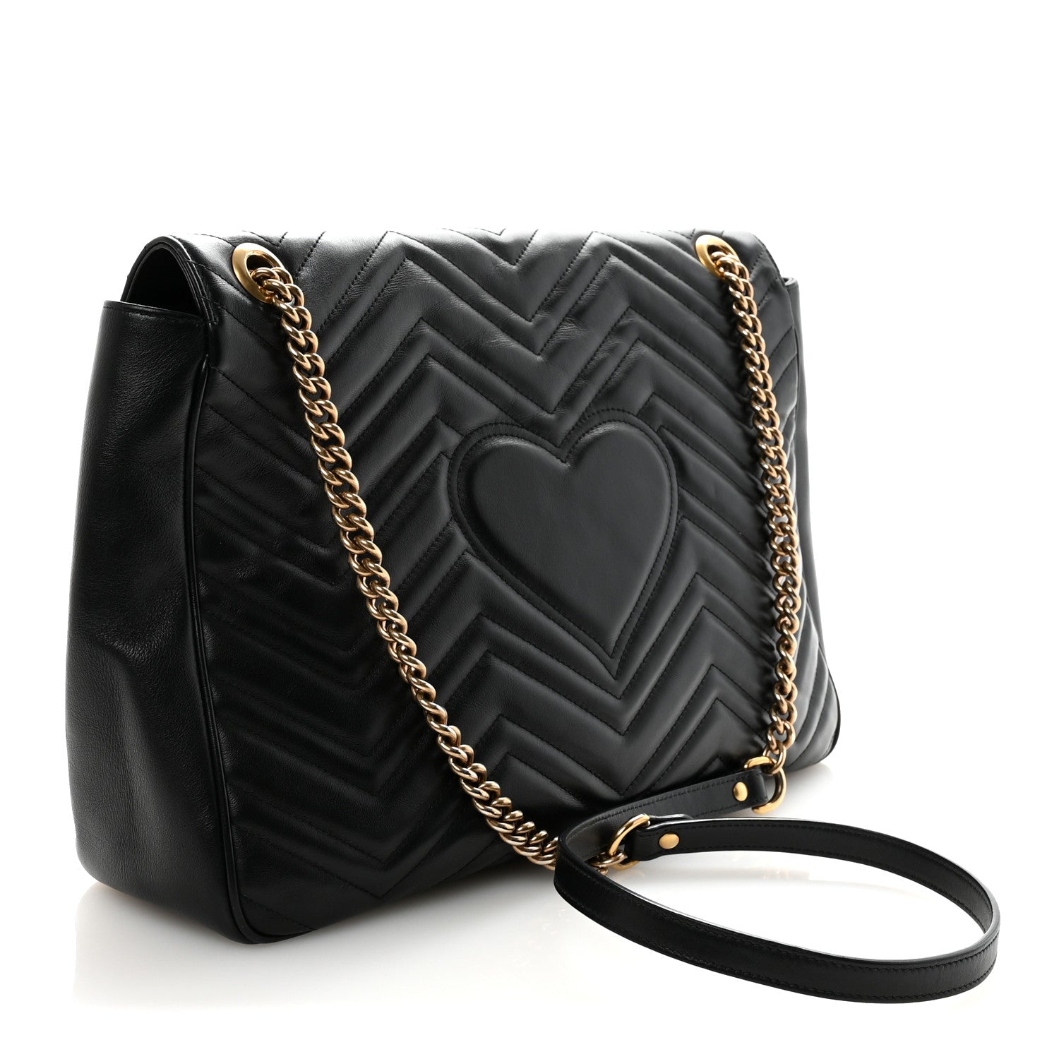 Gucci Calfskin Matelasse Large GG Marmont Shoulder Bag Black 3 of 10