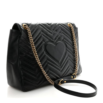 Gucci Calfskin Matelasse Large GG Marmont Shoulder Bag Black 3 of 10