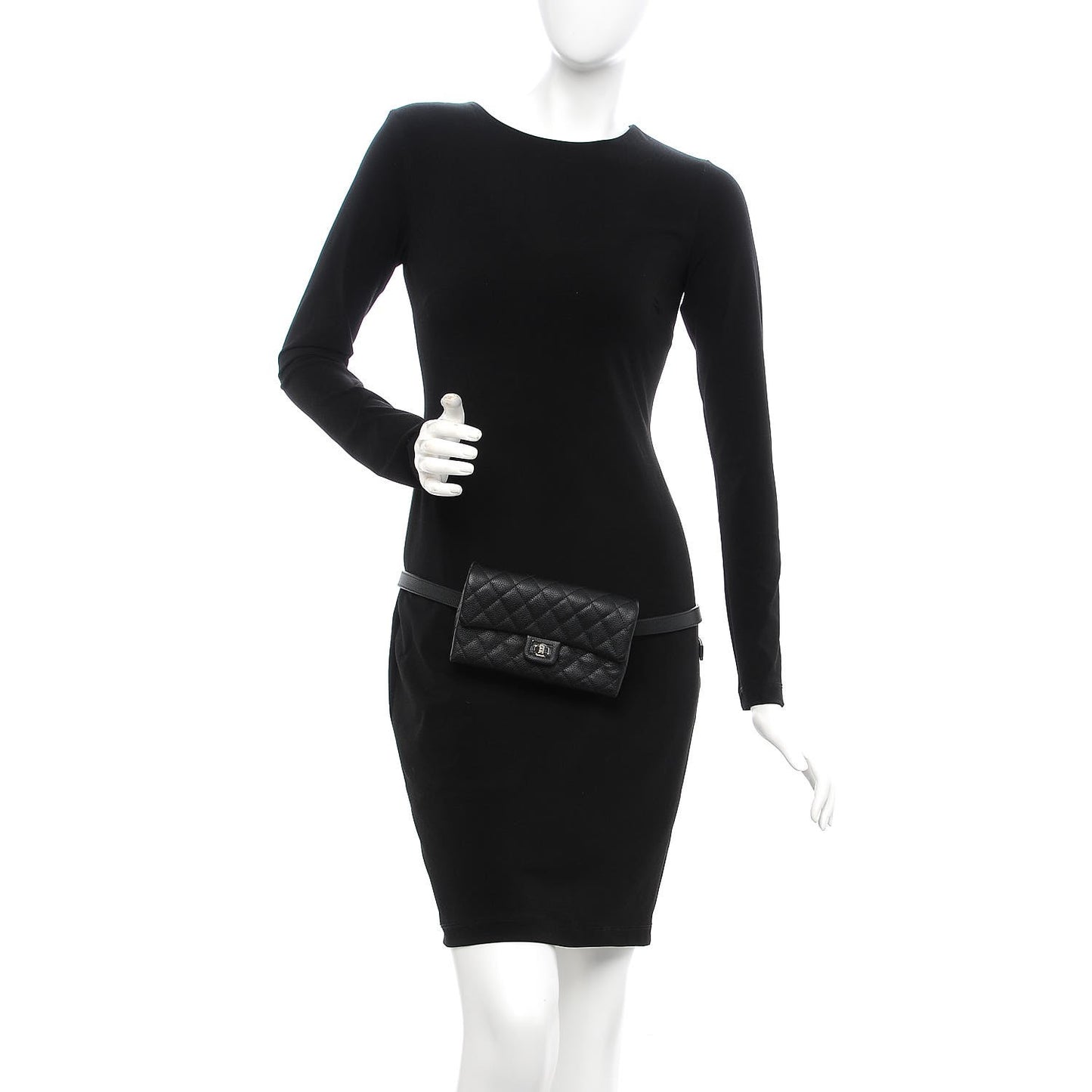 Grained Calfskin Quilted 2.55 Reissue Flap Belt Bag Clutch Black