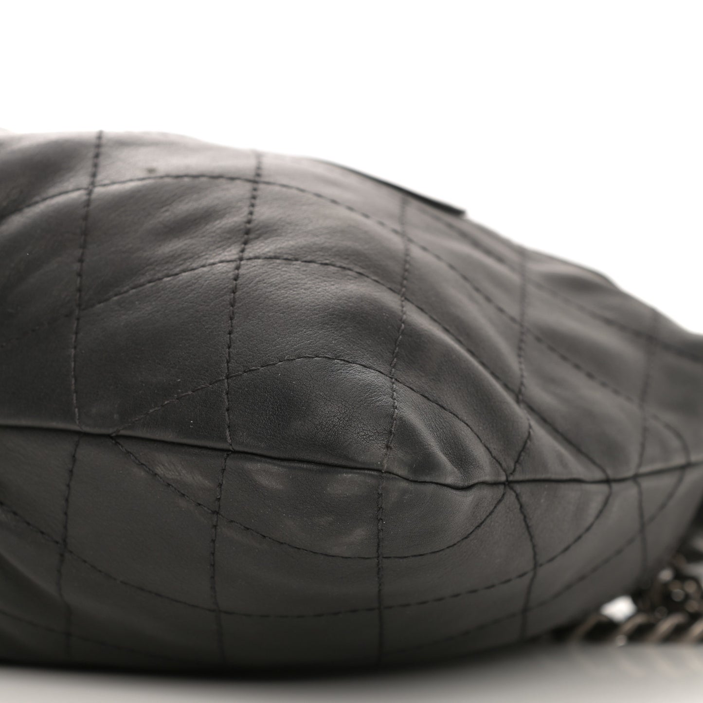 Calfskin Stitched Double Zip Hobo Black