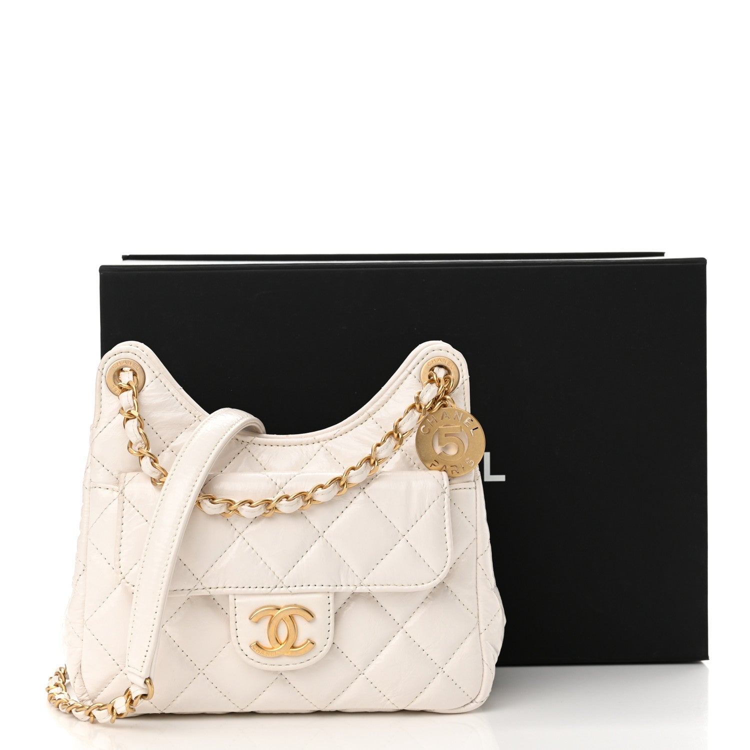 Chanel Shiny Crumpled Calfskin Quilted Small Wavy CC Hobo White 11 of 11