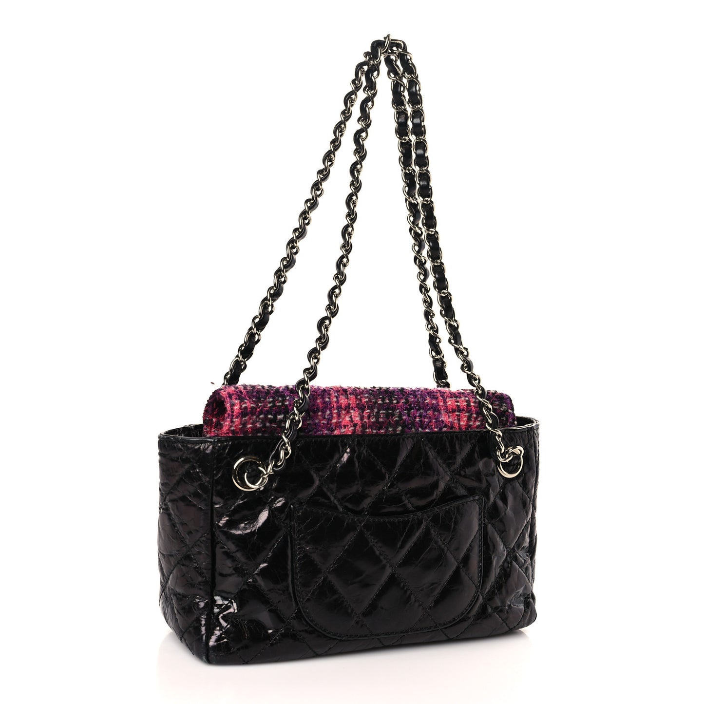 Glazed Calfskin Quilted Tweed Portobello Flap Black Pink