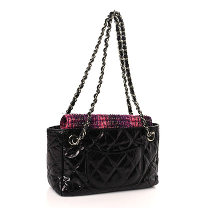 Chanel Glazed Calfskin Quilted Tweed Portobello Flap Black Pink 3 of 9