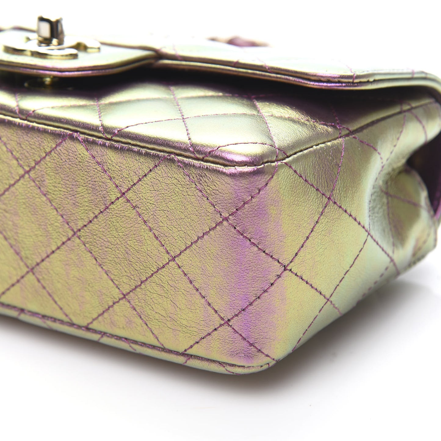 Iridescent Lambskin Quilted Mini Rectangular Flap Purple