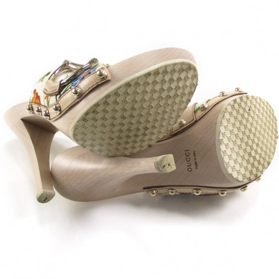 Gucci Floral Canvas Horsebit Heels 6 B 5 of 8