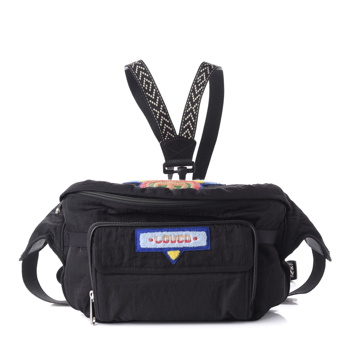 Nylon 80s Logo Patch Belt Bag Black