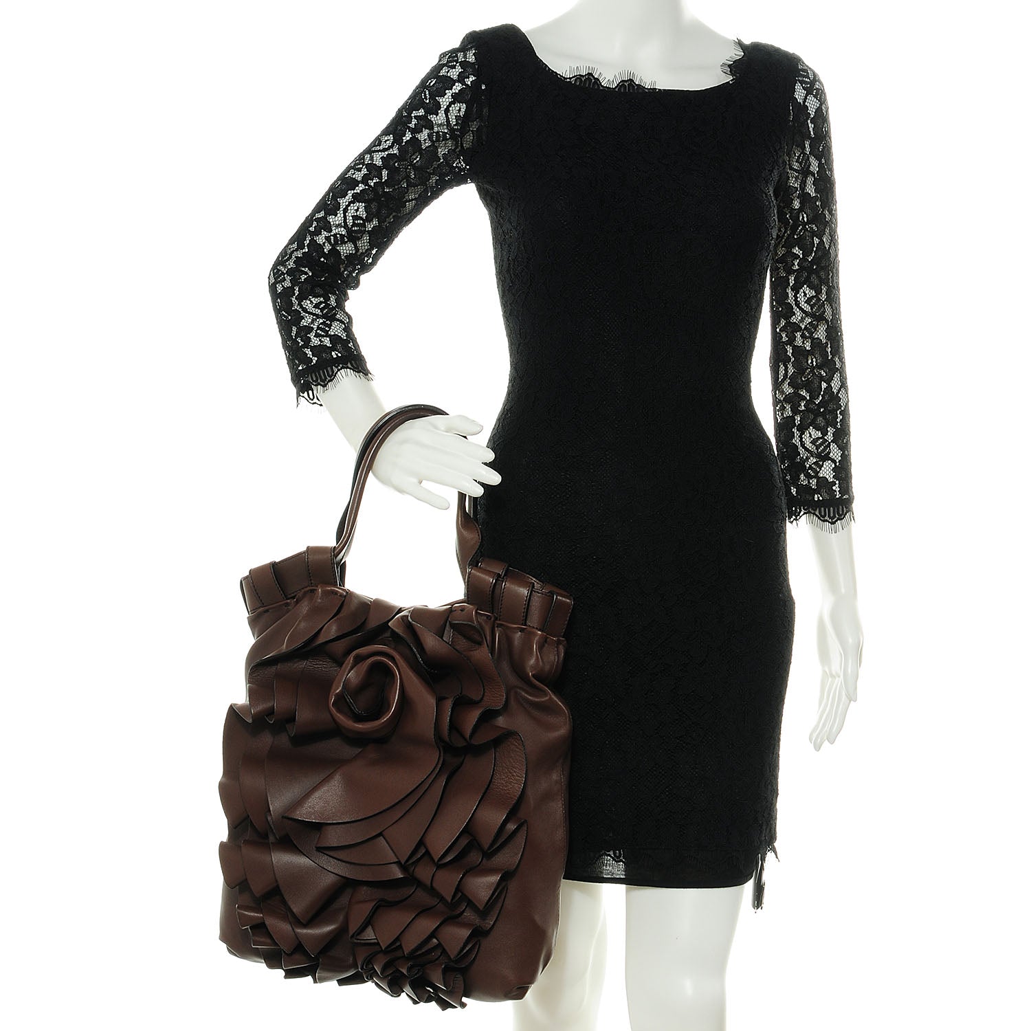 Valentino Garavani Nappa Leather Rose Vertigo Tote Brown 2 of 8