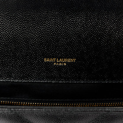 Saint Laurent Grain De Poudre Matelasse Chevron Large Monogram Satchel Black 6 of 11