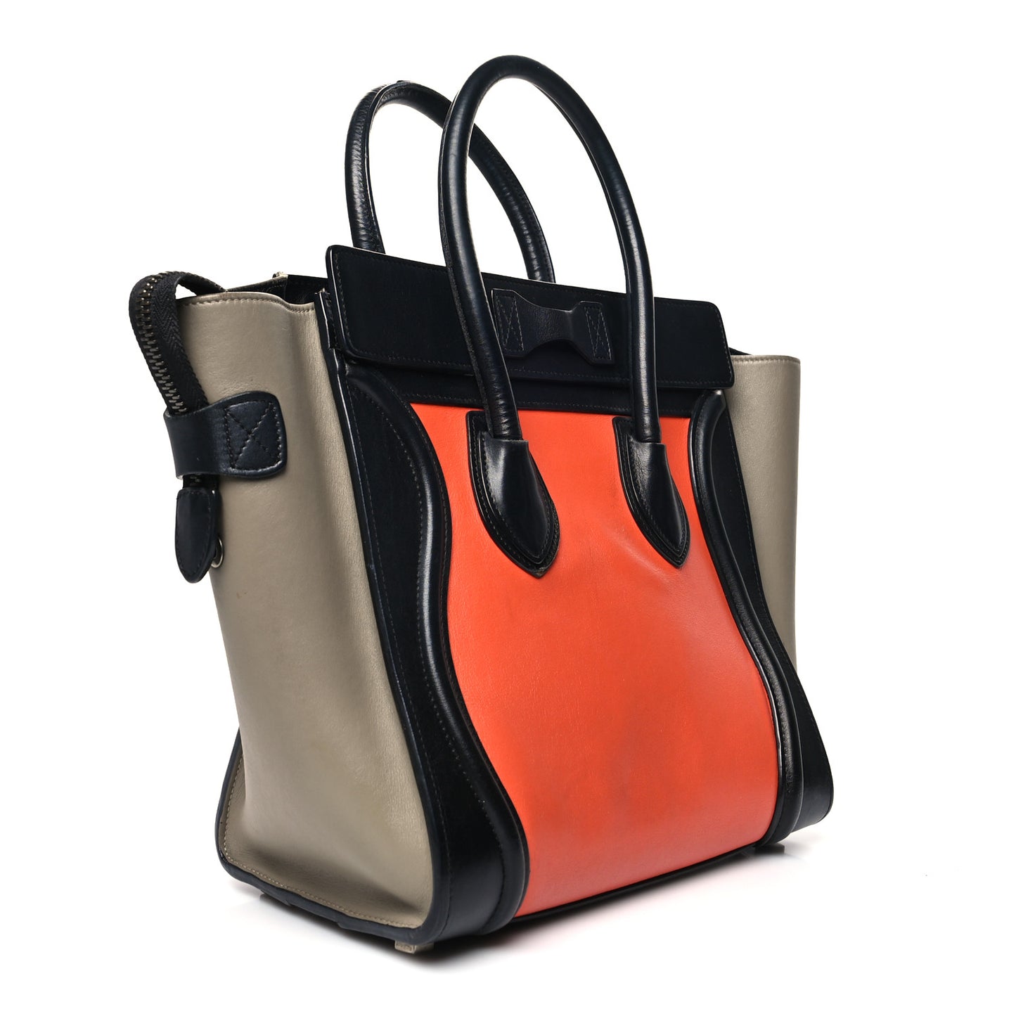 Drummed Calfskin Micro Tri-Color Luggage Bright Orange