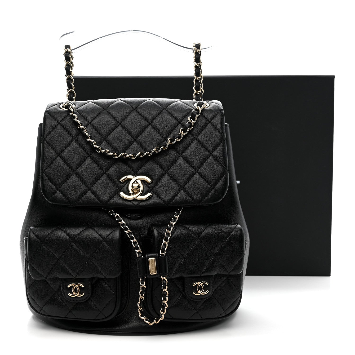CHANEL ✨️キルティング ブラックリュックサック Chanel Calfskin Quilted Large Duma Pockets Drawstring Backpack