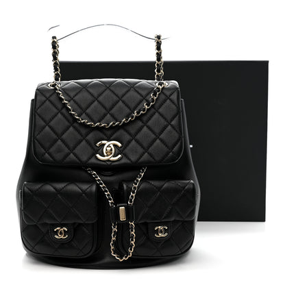 Chanel Calfskin Quilted Large Duma Pockets Drawstring Backpack Black 11 of 11