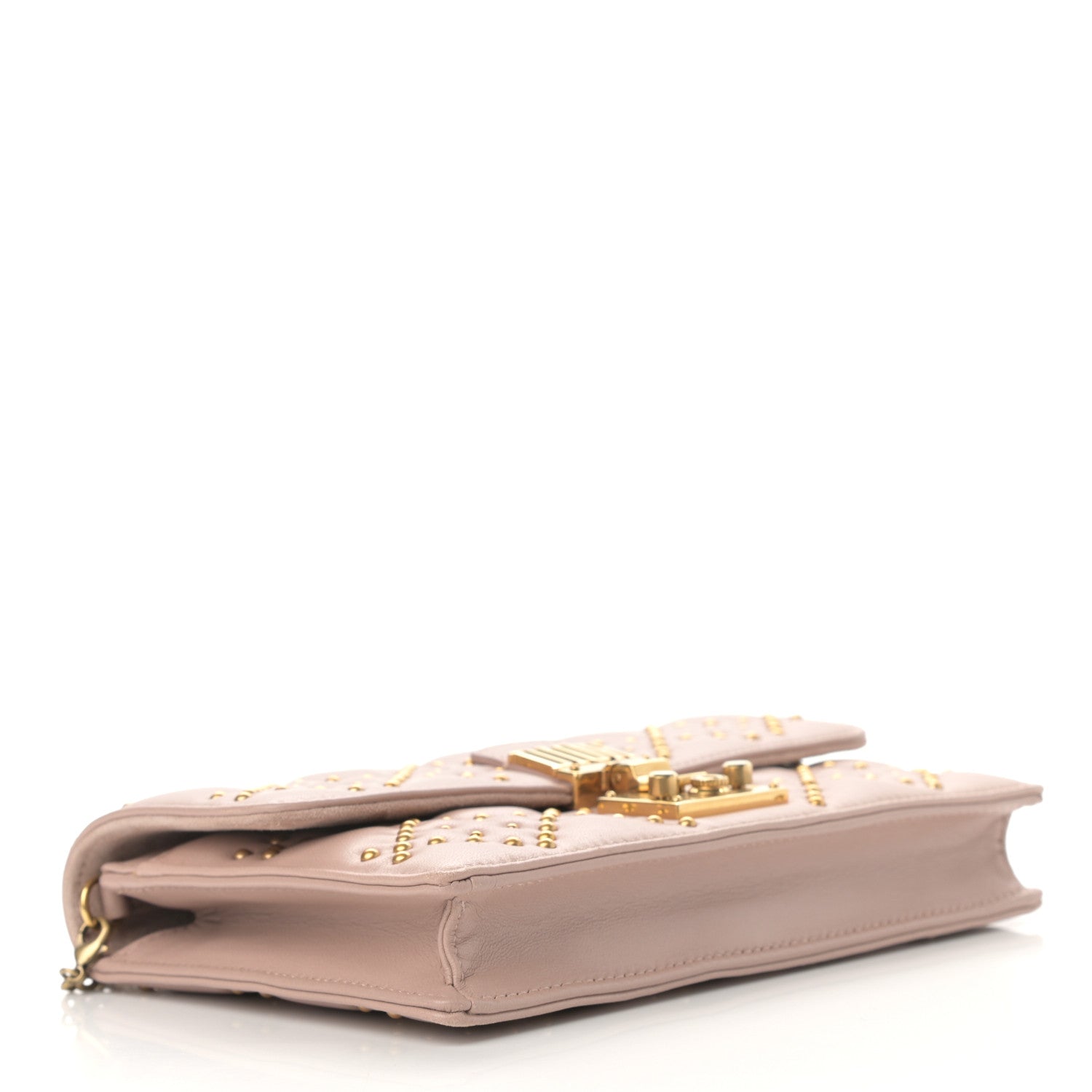 Christian Dior Lambskin Cannage Studded Dioraddict Wallet on Chain Clutch Nude 4 of 13