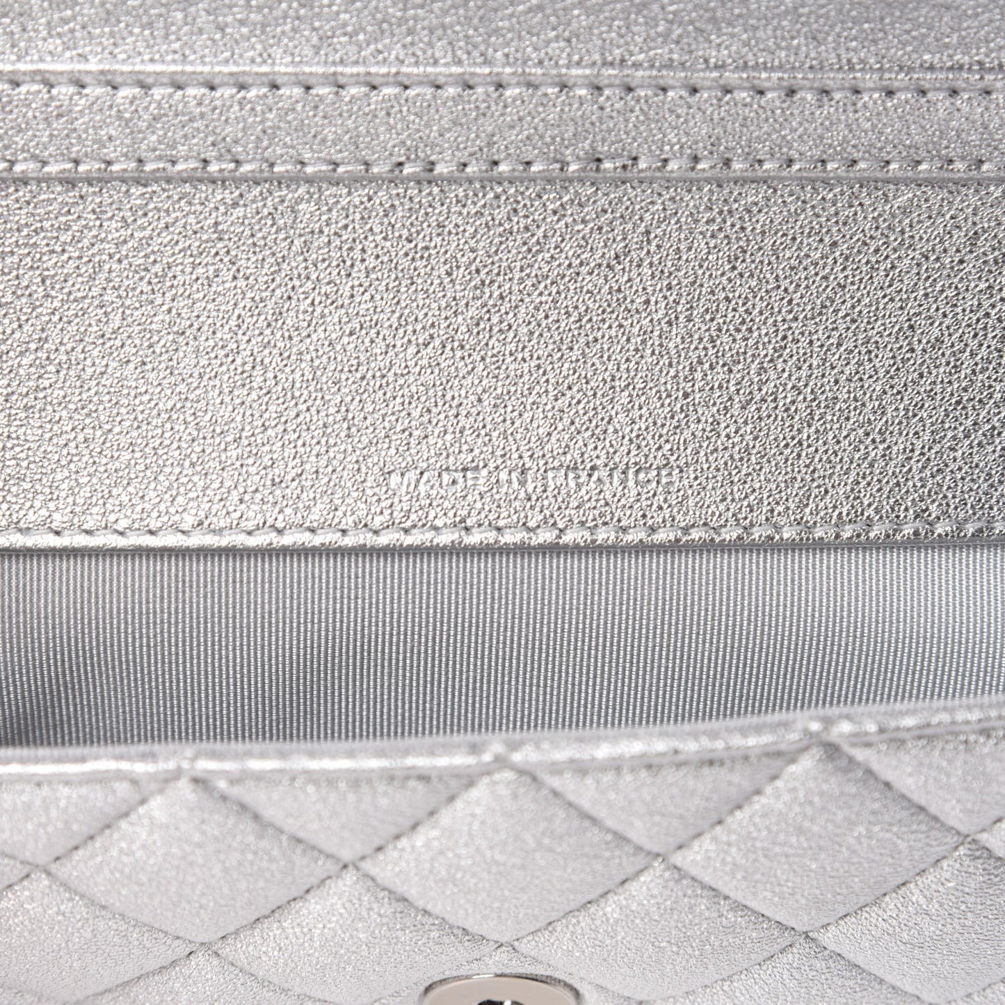 Metallic Lambskin Quilted Glasses Case With Chain Silver