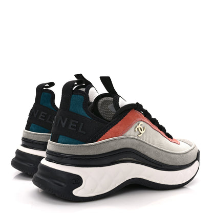 Chanel Fabric Suede CC Sneakers 37 White Light Grey Pink 4 of 10