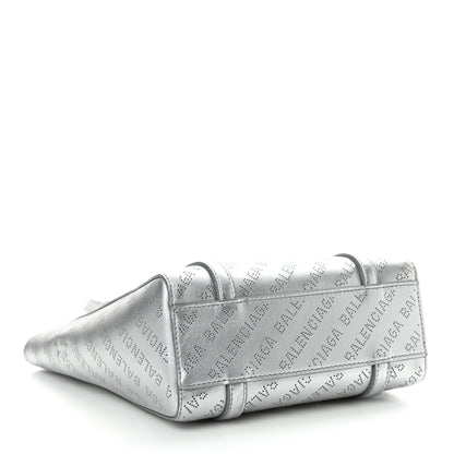 Balenciaga Metallic Calfskin Logo Perforated XXS Everyday Tote New Silver 4 of 14